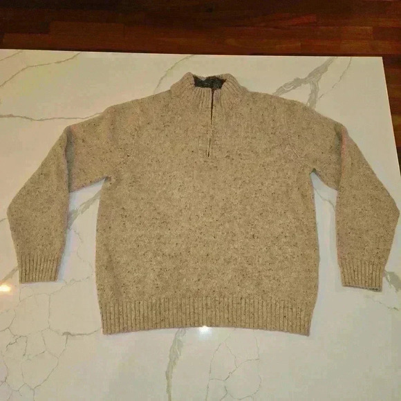 Lands End Womens Wool 1/4 Zip Long Sleeve Pullover Knit Sweater Tan Size Large - Picture 1 of 8